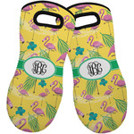 Pink Flamingo Neoprene Oven Mitts - Set of 2 w/ Monogram