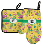 Pink Flamingo Left Oven Mitt & Pot Holder Set w/ Monogram