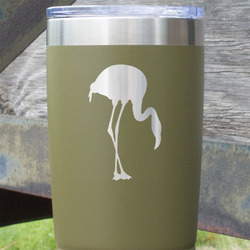 Pink Flamingo 20 oz Stainless Steel Tumbler - Olive - Double Sided (Personalized)