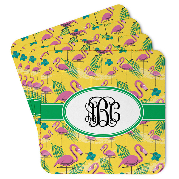 Custom Pink Flamingo Paper Coasters w/ Monograms