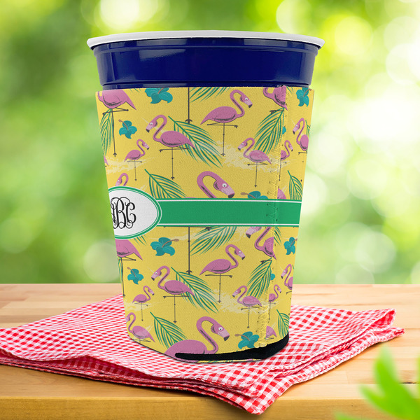 Pink Flamingo Party Cup Sleeves - with bottom - Lifestyle
