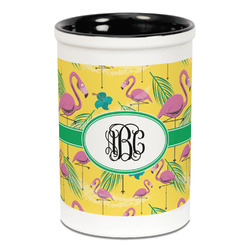 Pink Flamingo Ceramic Pencil Holders - Black