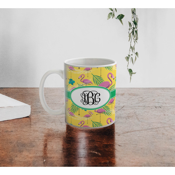 Pink Flamingo Personalized Coffee Mug - Lifestyle