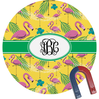 Pink Flamingo Round Fridge Magnet (Personalized)
