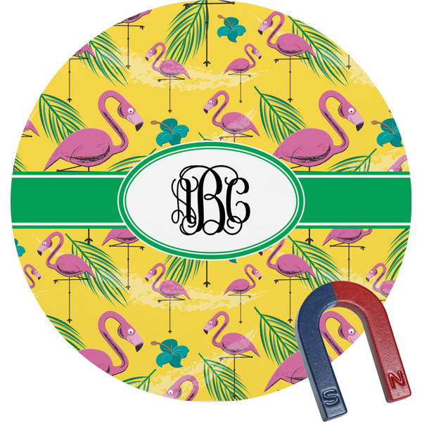 Custom Pink Flamingo Round Fridge Magnet (Personalized)