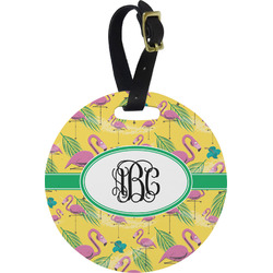 Pink Flamingo Plastic Luggage Tag - Round (Personalized)