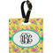Pink Flamingo Plastic Luggage Tag - Square w/ Monogram