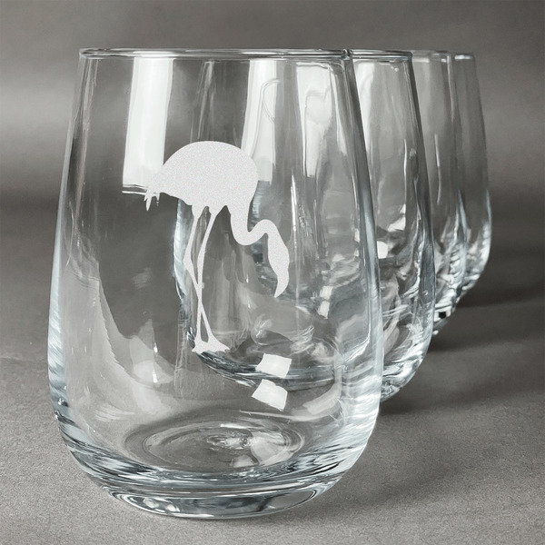 Custom Pink Flamingo Stemless Wine Glasses (Set of 4)