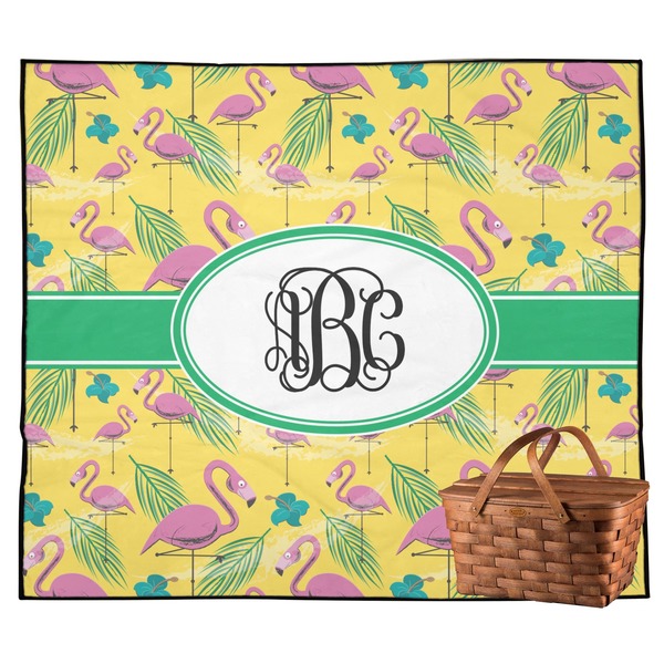 Custom Pink Flamingo Outdoor Picnic Blanket (Personalized)