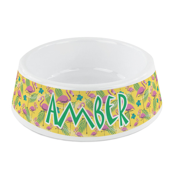 Custom Pink Flamingo Plastic Dog Bowl - Small (Personalized)