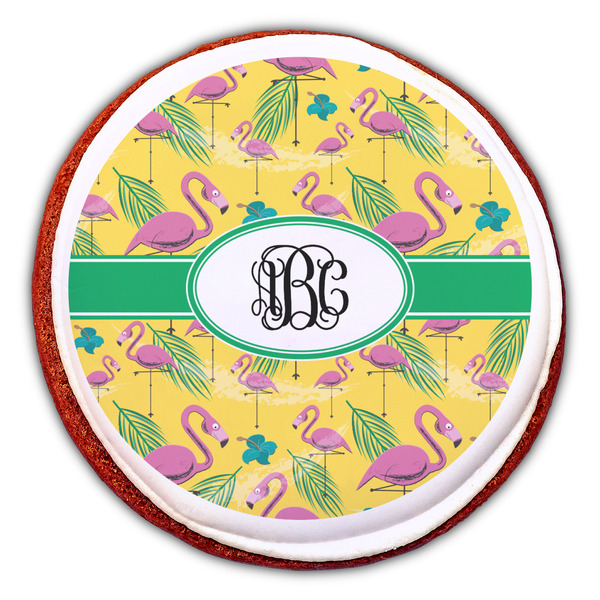 Pink Flamingo Printed Icing Circle - Large - On Cookie
