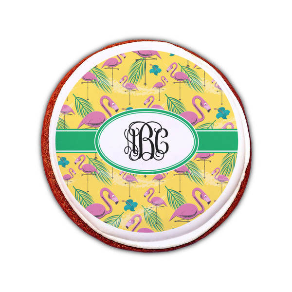 Pink Flamingo Printed Icing Circle - Small - On Cookie