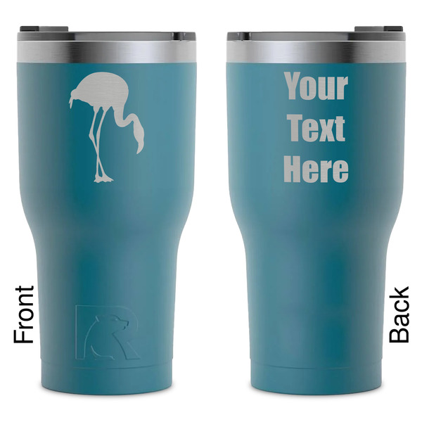Custom Pink Flamingo RTIC Tumbler - Dark Teal - Laser Engraved - Double-Sided (Personalized)