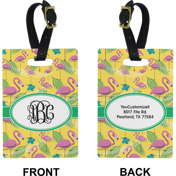Pink Flamingo Rectangle Luggage Tag (Front + Back)