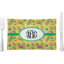 Pink Flamingo Rectangular Glass Lunch / Dinner Plate - Single or Set (Personalized)
