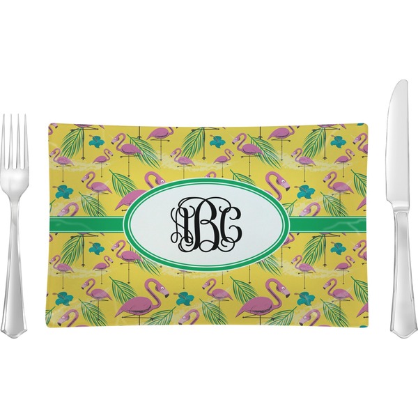 Custom Pink Flamingo Rectangular Glass Lunch / Dinner Plate - Single or Set (Personalized)