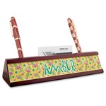 Pink Flamingo Red Mahogany Nameplate with Business Card Holder (Personalized)