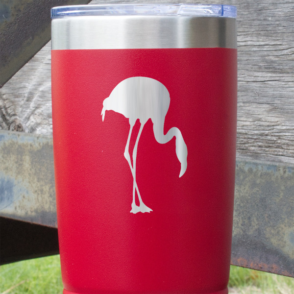 Pink Flamingo Red Polar Camel Tumbler - 20oz - Close Up