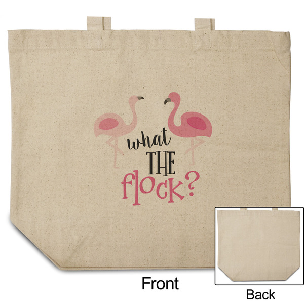 Pink Flamingo Reusable Cotton Grocery Bag - Front & Back View
