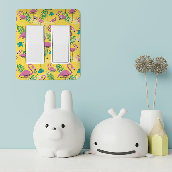 Pink Flamingo Rocker Light Switch Covers - Double - IN CONTEXT