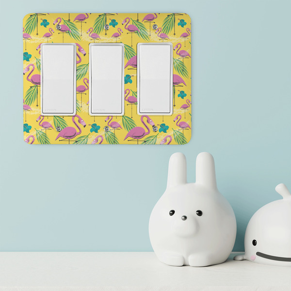 Pink Flamingo Rocker Light Switch Covers - Triple - IN CONTEXT