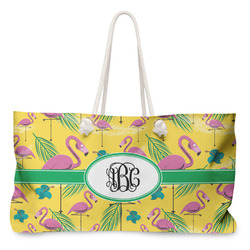Pink Flamingo Large Tote Bag with Rope Handles (Personalized)