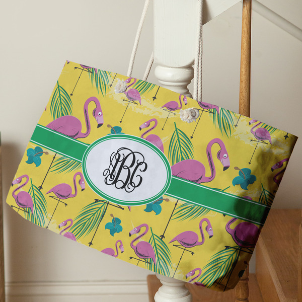 Pink Flamingo Large Rope Tote - Life Style