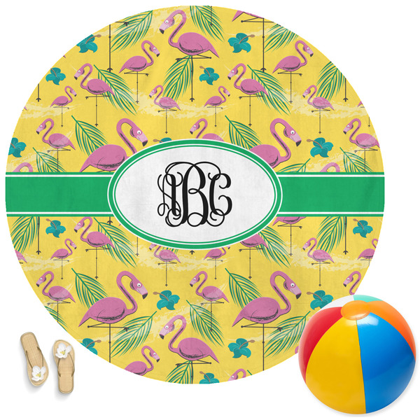 Custom Pink Flamingo Round Beach Towel (Personalized)