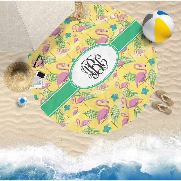 Pink Flamingo Round Beach Towel Lifestyle