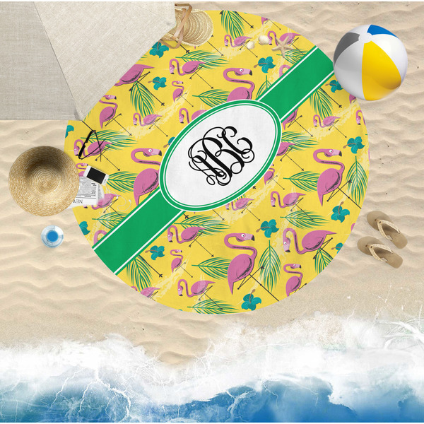 Pink Flamingo Round Beach Towel Lifestyle