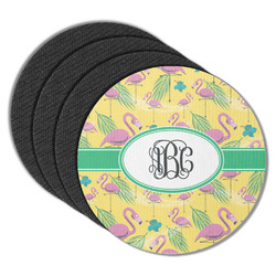 Pink Flamingo Round Rubber Backed Coasters - Set of 4 (Personalized)