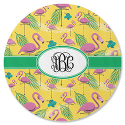 Pink Flamingo Round Rubber Backed Coaster (Personalized)