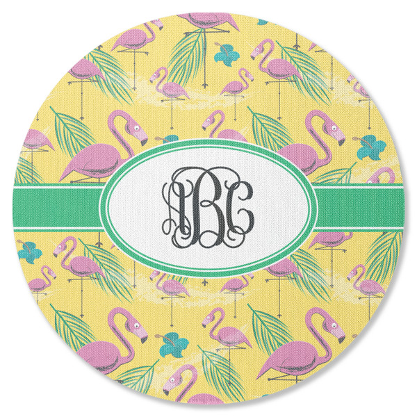 Custom Pink Flamingo Round Rubber Backed Coaster (Personalized)