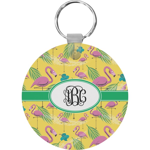 Custom Pink Flamingo Round Plastic Keychain (Personalized)