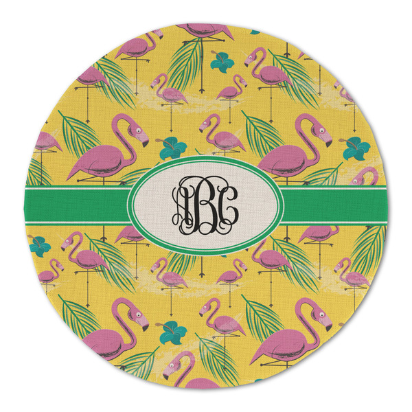 Pink Flamingo Round Linen Placemats - FRONT (Double Sided)