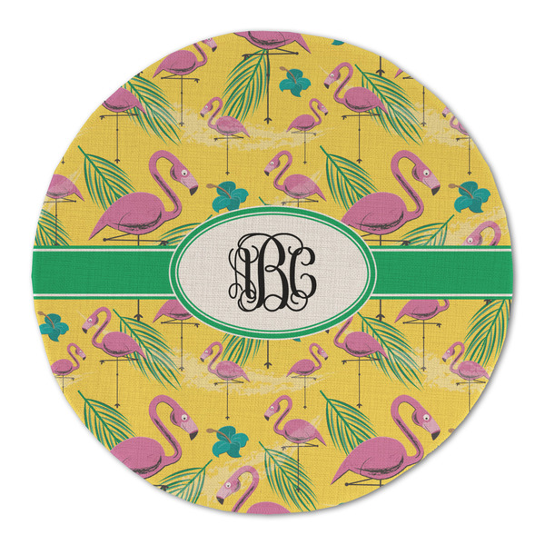 Custom Pink Flamingo Round Linen Placemat (Personalized)