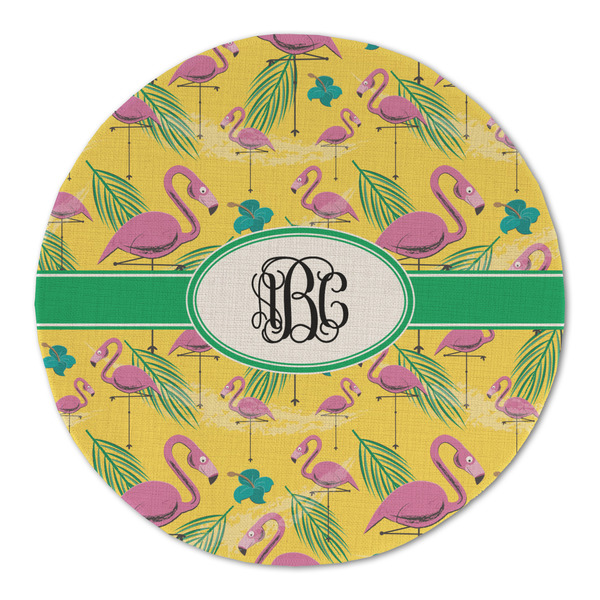 Custom Pink Flamingo Round Linen Placemat (Personalized)