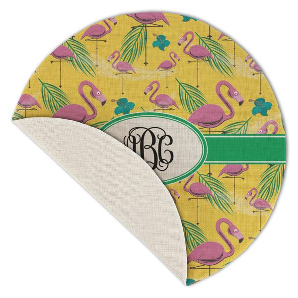 Pink Flamingo Round Linen Placemats - Front (folded corner single sided)