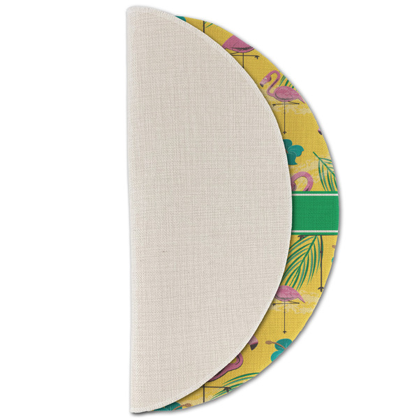 Pink Flamingo Round Linen Placemats - HALF FOLDED (single sided)