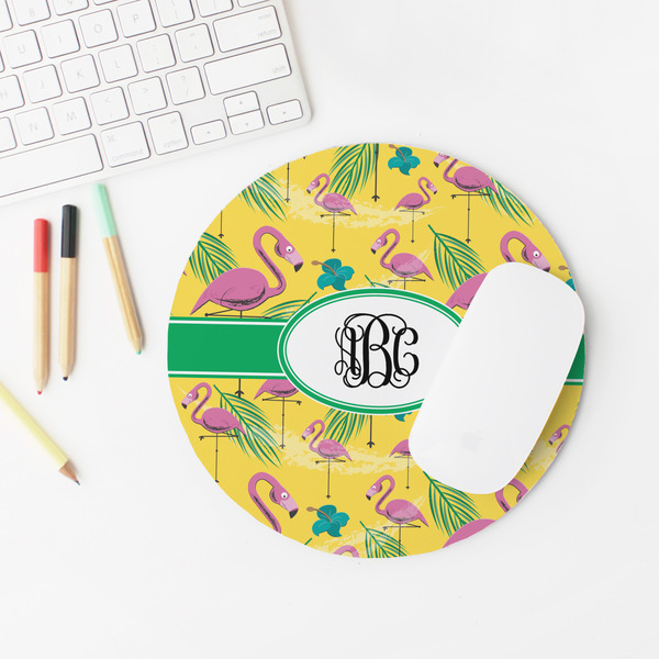 Pink Flamingo Round Mousepad - LIFESTYLE 2