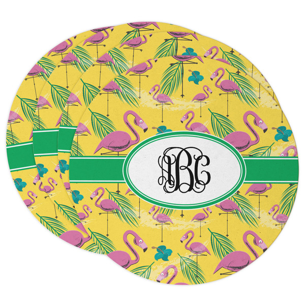 Custom Pink Flamingo Round Paper Coasters w/ Monograms