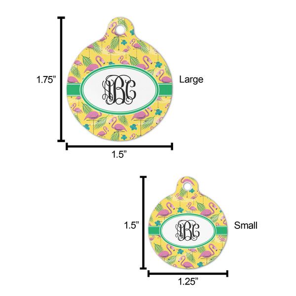Pink Flamingo Round Pet ID Tag - Large - Comparison Scale