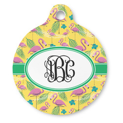 Pink Flamingo Round Pet ID Tag - Large (Personalized)