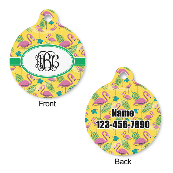 Pink Flamingo Round Pet Tag - Front & Back