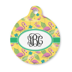 Pink Flamingo Round Pet ID Tag - Small (Personalized)