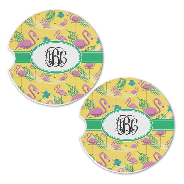Pink Flamingo Sandstone Car Coasters - Set of 2