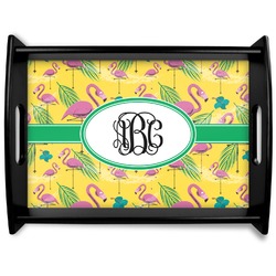 Pink Flamingo Black Wooden Tray - Large (Personalized)