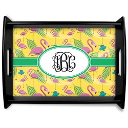 Pink Flamingo Black Wooden Tray - Large (Personalized)
