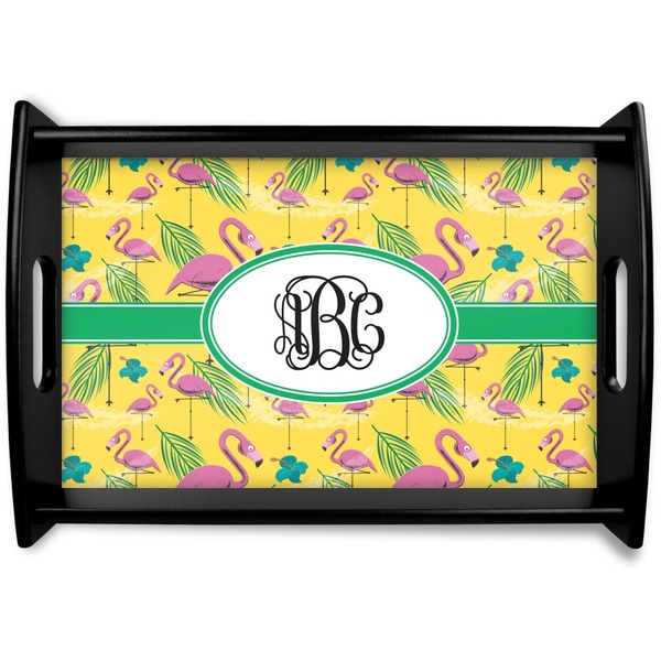 Custom Pink Flamingo Black Wooden Tray - Small (Personalized)