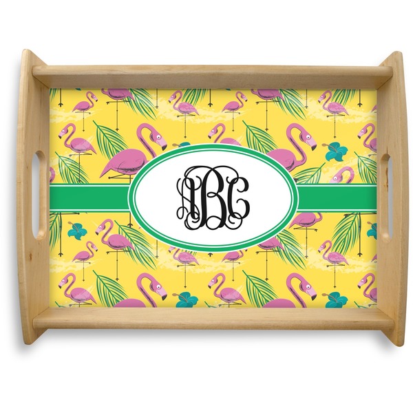 Custom Pink Flamingo Natural Wooden Tray - Large (Personalized)